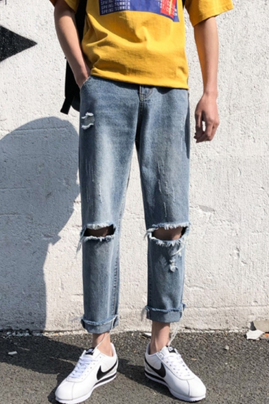 relaxed fit ripped jeans