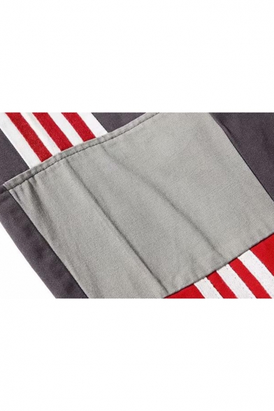 Men's Stylish Colorblock Stripe Side Drawstring Waist Elastic Cuffs Casual Loose Track Pants