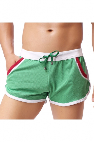 Men's Summer Fashion Contrast Hem Drawstring Waist Breathable Casual Arrow Shorts Running Shorts