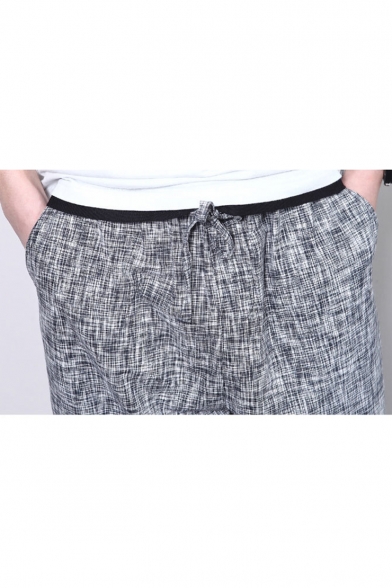 Men's Summer Fashion Simple Plain Drawstring Waist Grey Retro Linen Tapered Pants