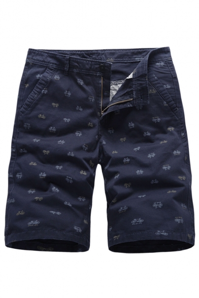 Men's Summer Stylish All-over Printed Zip-fly Casual Cotton Chino Shorts