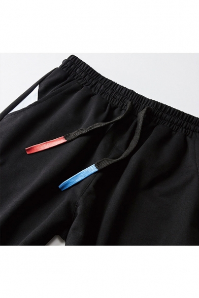 Men's Summer Trendy Colorblock Flap Pocket Design Drawstring Waist Casual Loose Sweat Shorts