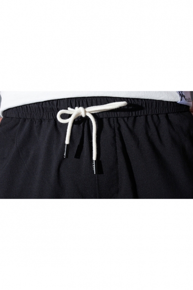 Men's Trendy Letter FASHION Ribbon Embellished Drawstring Waist Slim Fit Cotton Cargo Pants