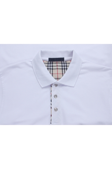 Mens Basic Simple Plain Three-Button Collar Summer Fitted Business Polo Shirt