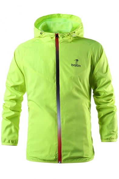 Mens Fashion Simple Logo Print Hooded Zip Up Windbreaker Training Sport Track Jacket