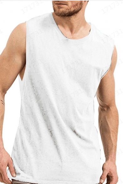 Mens Fashion Solid Color Round Neck Sleeveless Training Fitness Tank Top