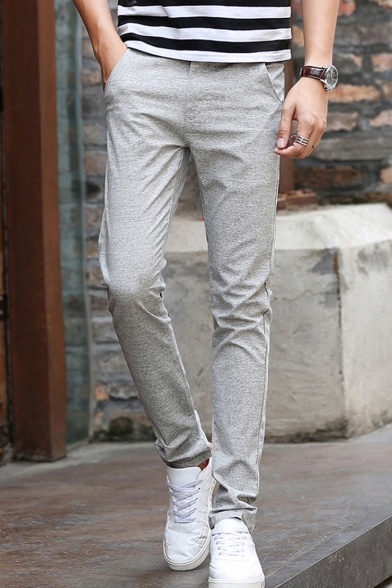 Mens Thin Cotton Simple Plain Casual Slim Dress Pants