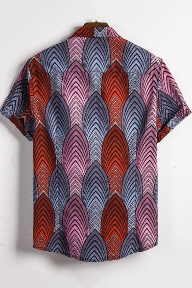 Mens Trendy Summer Tribal Printed Basic Short Sleeve Loose Button Shirt