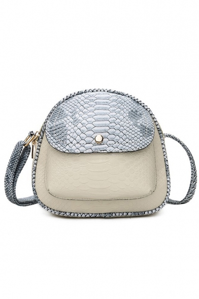 New Fashion Colorblock Crocodile Pattern Pocket Front Zipper Crossbody Bag 20*11*18 CM