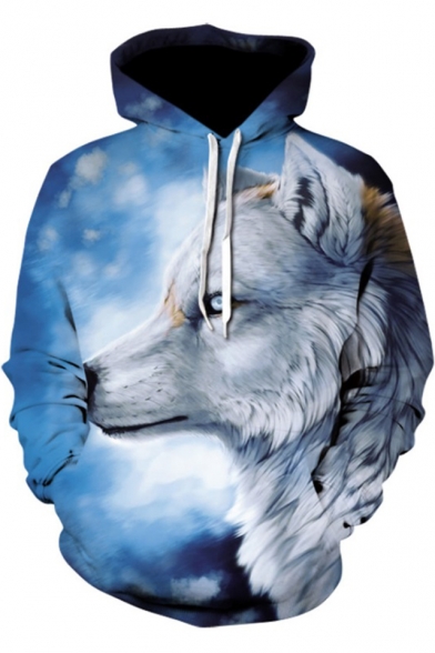 New Stylish Popular Galaxy Wolf Animal 3D Printing Long Sleeve Drawstring Hoodie