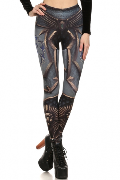 New Trendy Elastic Waist Armor Printed Cool Skinny Legging Pants