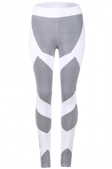 New Trendy Elastic Waist Colorblock Polka Dot Printed Sport Legging Pants