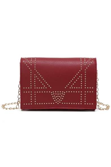 Simple Fashion Plain Rivet Embellishment Square Crossbody Bag with Chain Strap 20*7*14 CM