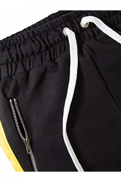 Stylish Colorblocked Side Stripe Drawstring Waist Zipped Pocket Cotton Blend Skinny Pencil Pants