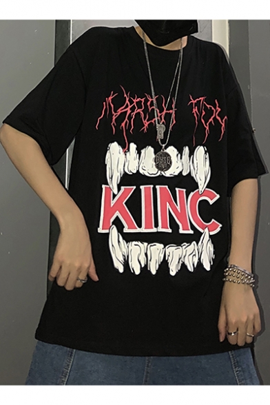 

Summer Cool Street Style Lightning Letter KINC Pattern Round Neck Oversized Tee, Black;white, LM547470