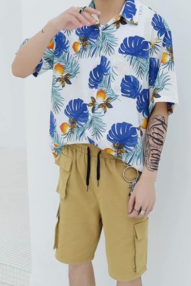 Summer Guys Holiday Tropical Floral Printed Short Sleeve Casual Loose Beach Hawaiian Shirt