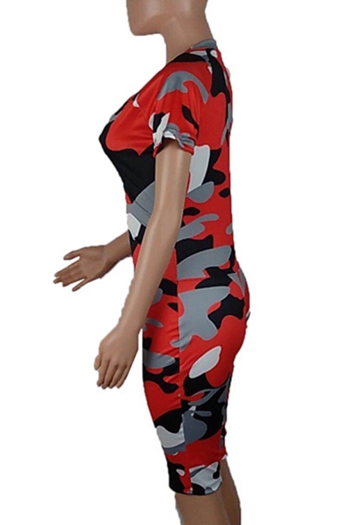Summer Hot Trendy Womens Short Sleeve Zipper Front Skinny Camouflage Rompers
