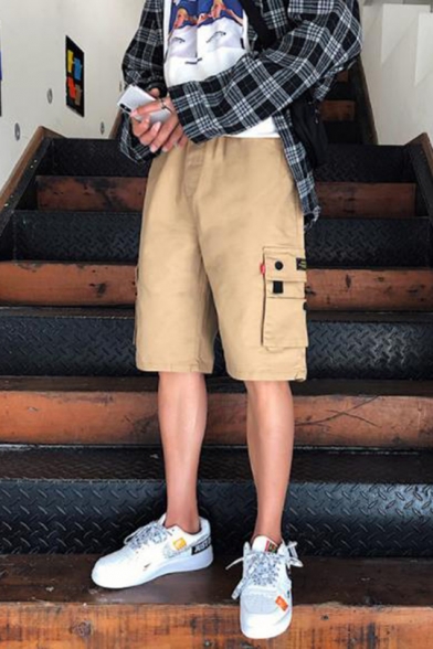 Summer Trendy Basic Flap Pocket Loose Fit Solid Color Casual Cargo Shorts