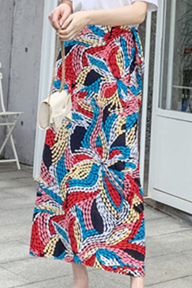 Summer Trendy Tie Side Functional Chiffon Sunscreen Folk Style Holiday Maxi Skirt