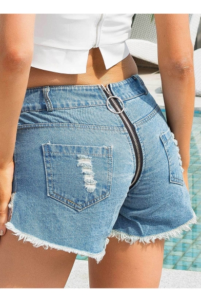 Summer Womens New Stylish Lace Patched High Rise Zipper-Fly Clubwear Hot Pants Denim Shorts