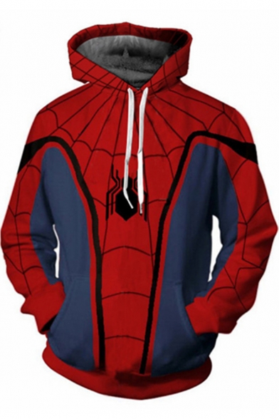 Trendy Blue and Red Spider 3D Printed Long Sleeve Comic Unisex Hoodie