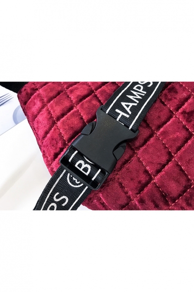 Trendy Solid Color Diamond Check Quilted Velvet Waist Belt Bag 23*15*7 CM