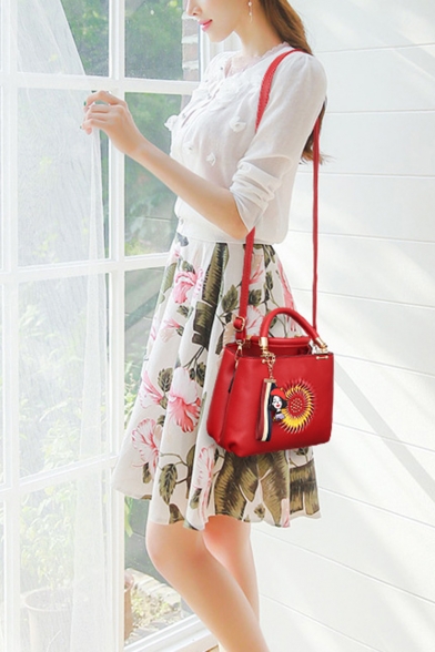 Women's Fashion Print Ribbon Embellishment Leisure Satchel Tote Handbag 29*12*20 CM