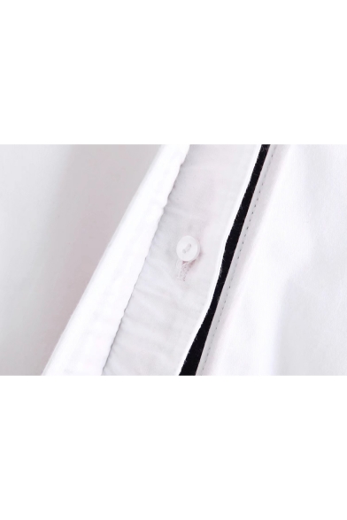 Womens Classic White Striped Print Long Sleeve Casual Poplin Shirt Blouse