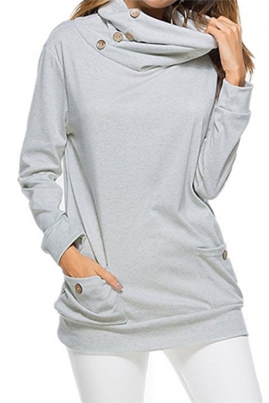 Dico Women Cowl Neck Sweatshirts with Kangaroo Pockets Long Sleeve Pullover Tops