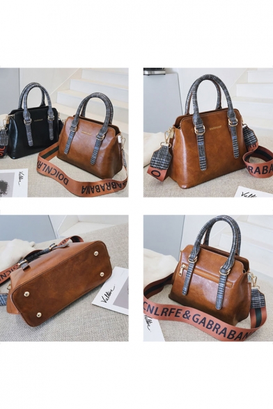 British Style Fashion Plaid Pattern Handle Letter Striped Strap Waxed Satchel Messenger Bag Handbag 24*20*11 CM