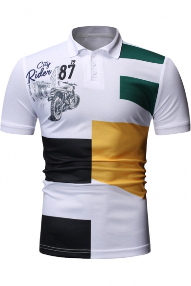 CITY RIDER Motorbike Fashion Color Block Mens Summer Short Sleeve Slim Fit Polo Shirt