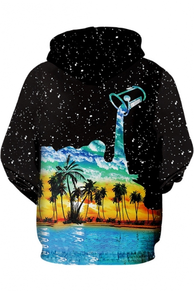 Cool Black Starry Dropped Oil Painting Coconut Pattern Zip Up Hoodie