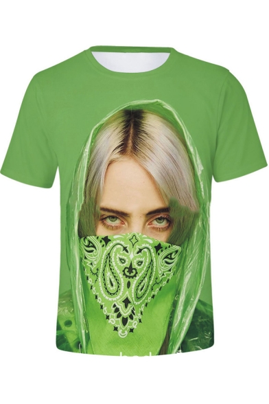 Cool Funny 3D Green Figure Printed Round Neck Short Sleeve Regular Fit T-Shirt