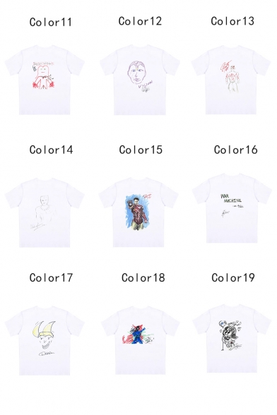 Cool Funny Comic Character Painting Round Neck Short Sleeve White T-Shirt