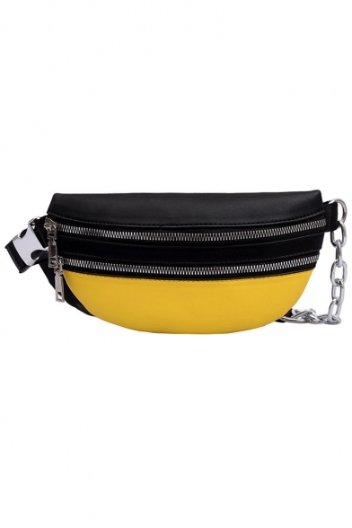 Designer Fashion Color Block Double Zipper Waist Belt Bag 13*23*1 CM