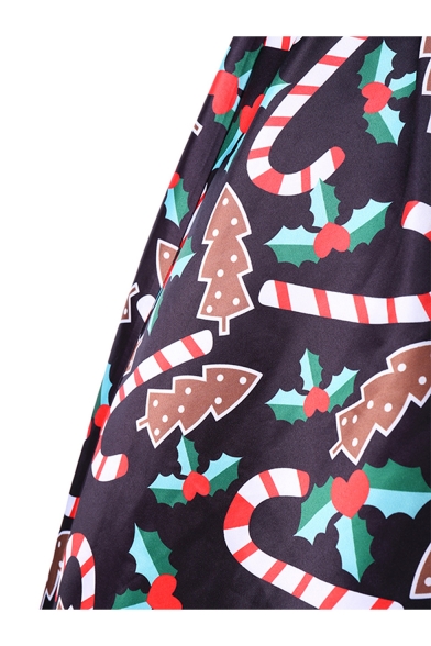Fashion Christmas Crutch Printed Midi A-Line Swing Skirt