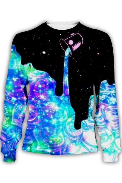 Funny Galaxy Dropped Drink 3D Pattern Round Neck Long Sleeve Pullover Sweatshirt