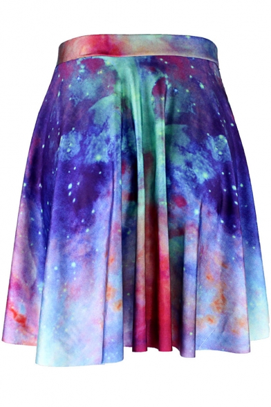 Girls Summer Colorful Galaxy Digital Printed Mini Pleated Skirt