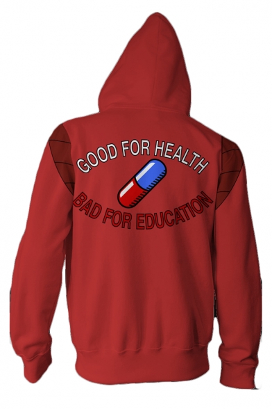 GOOD FOR HEALTH Pill Print Back Red Comic Cosplay Costume Long Sleeve Zip Up Hoodie