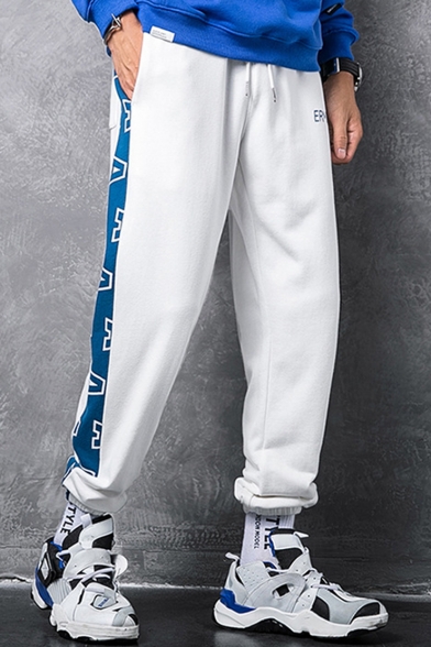 Guys Trendy Colorblock Letter A Printed Drawstring Waist Street Style Casual Loose Track Pants