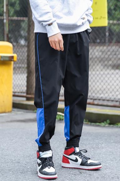 Guys Trendy Colorblock Letter Printed Drawstring Waist Elastic Cuffs Casual Loose Tapered Track Pants