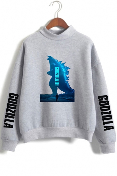 Hot Popular Godzilla King of the Monsters Mock Neck Long Sleeve Pullover Sweatshirt