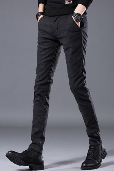 Men's Classic Fashion Simple Plain Slim Fit Casual Dress Pants