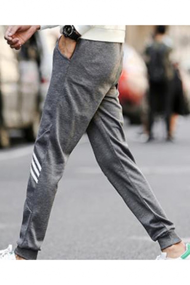 Men's Classic Fashion Three Bars Stripe Pattern Drawstring Waist Casual Joggers Sweatpants