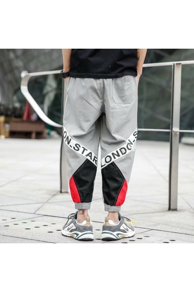 Men's Fashion Letter Printed Elastic Cuffs Loose Fit Hip Pop Style Casual Track Pants