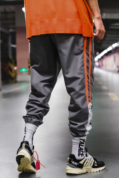 Men's Hip Pop Style Letter Printed Contrast Stripe Side Elastic Cuffs Fashion Casual Track Pants