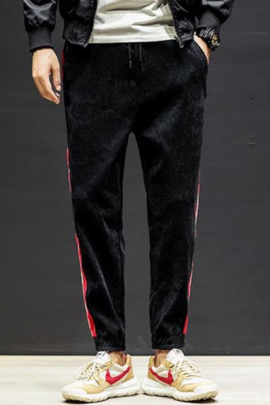 Men's New Fashion Classic Contrast Striped Side Drawstring Waist Corduroy Casual Track Pants