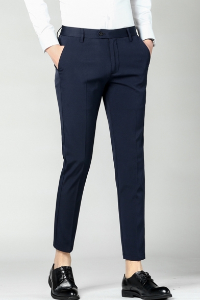 Men's New Fashion Simple Plain Slim Fit Casual Straight Dress Pants
