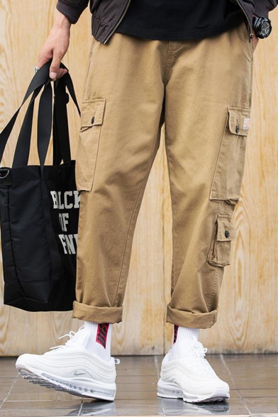 Men's New Fashion Solid Color Multi-pocket Straight Loose Cargo Pants