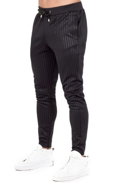 Men's New Stylish Stripe Pattern Drawstring Waist Trendy Cotton Sports Sweatpants Pencil Pants